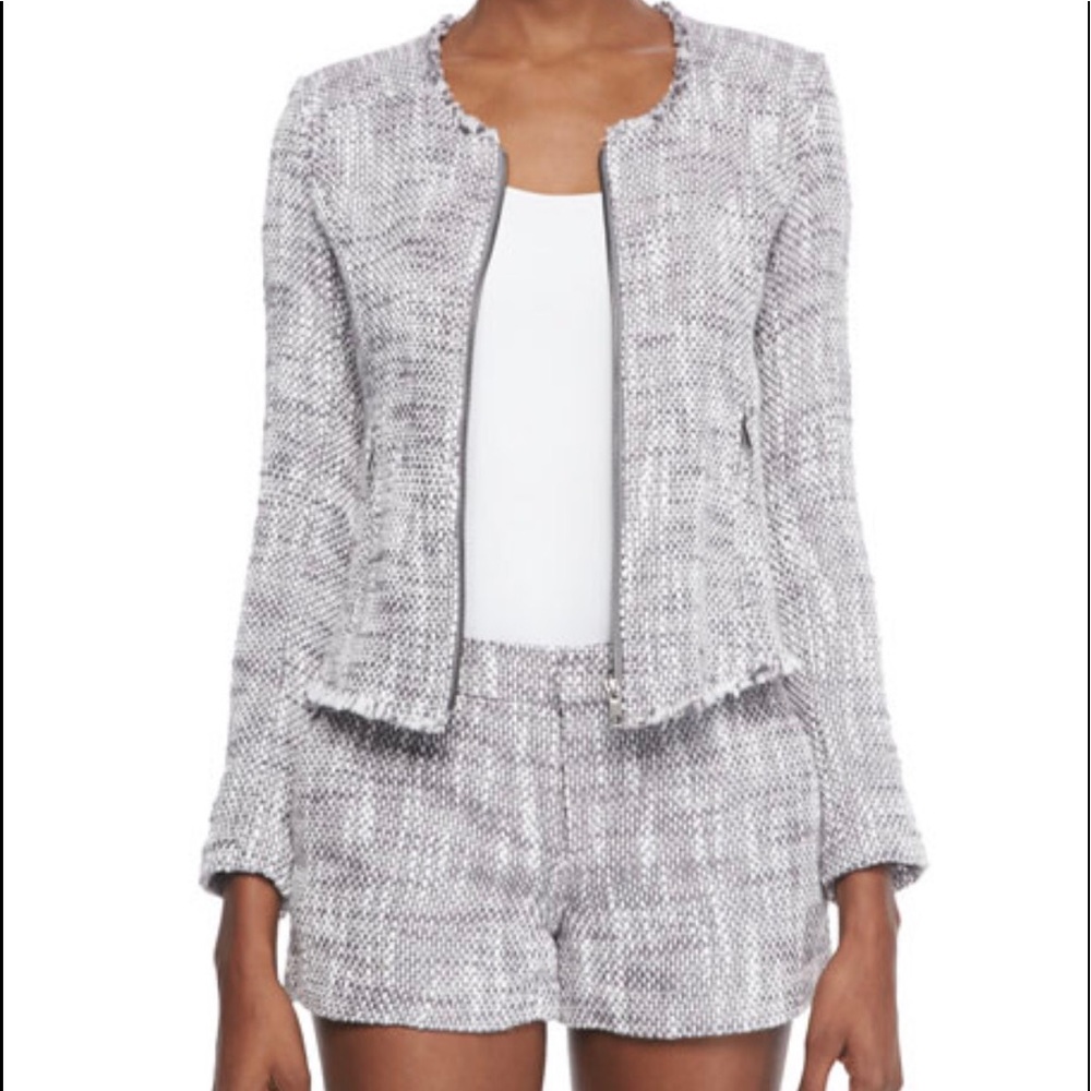Joie Collis Fringe-Trim Tweed Jacket